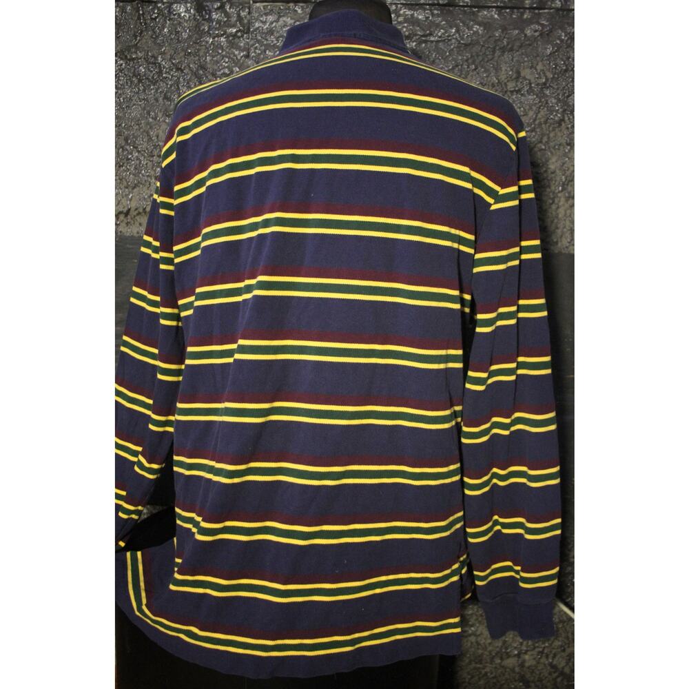 Polo Ralph Lauren Men's XL Long Sleeve Rugby Stripe Polo Shirt Navy Green Yellow - Picture 4 of 8